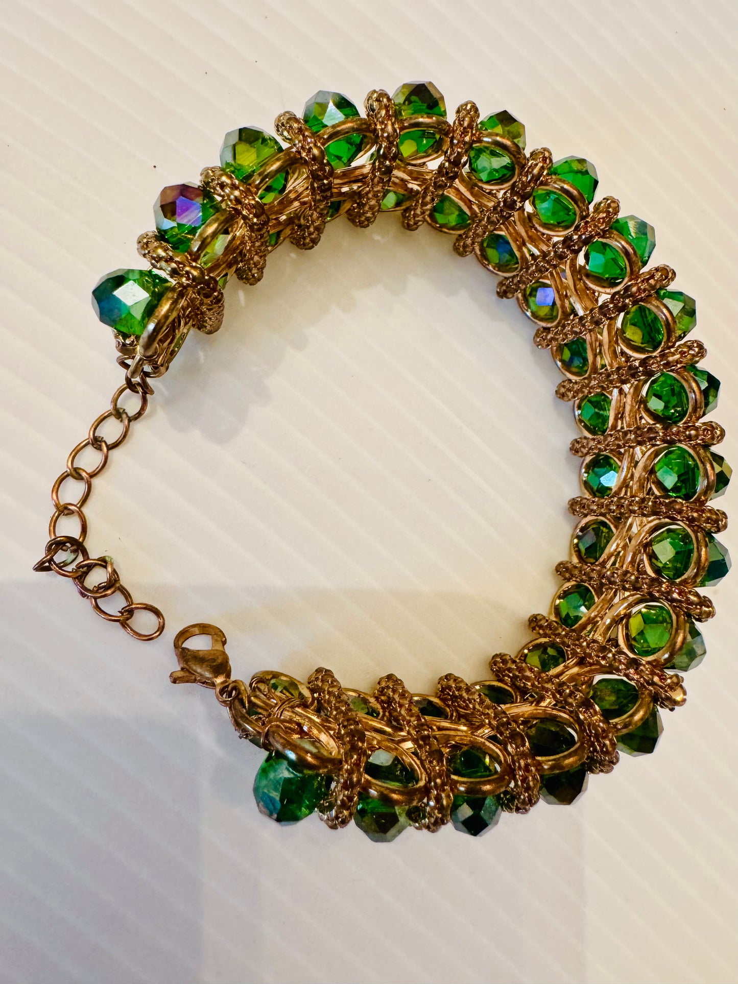 NEW! vintage 1950s rhinestone bracelet with sparkly green stones and adjustable fit
