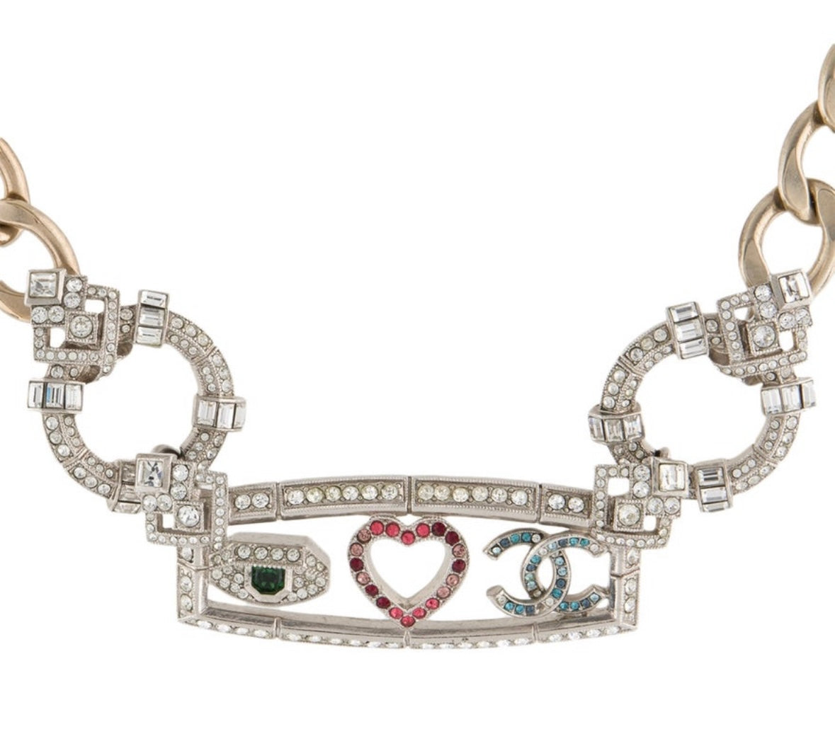 Vintage Chanel " I love Chanel" rhinestone necklace by Karl Lagerfeld for Chanel. Oscar worthy!