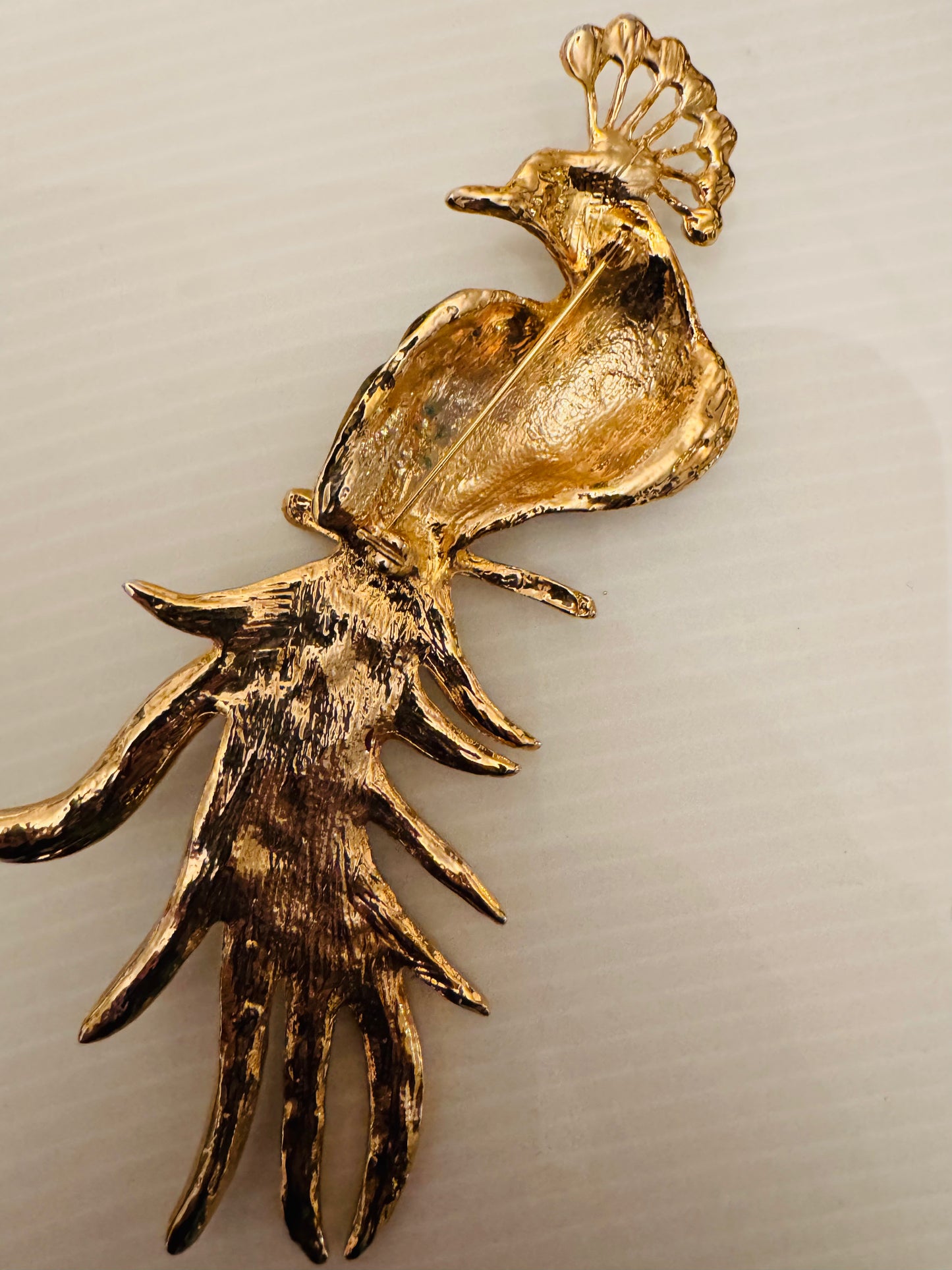 Jumbo 1950s rhinestone and enamel peacock brooch. Such a statement piece.