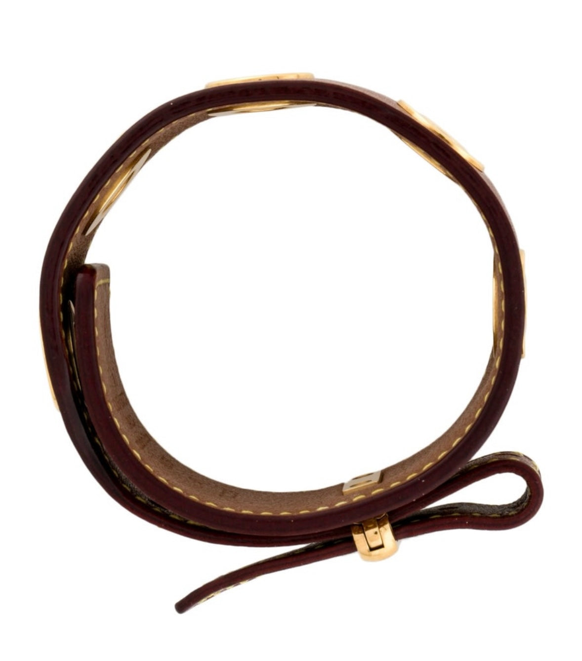 Vintage never worn Louis Vuitton Brass and gold plate brown leather bracelet. Made in Spain