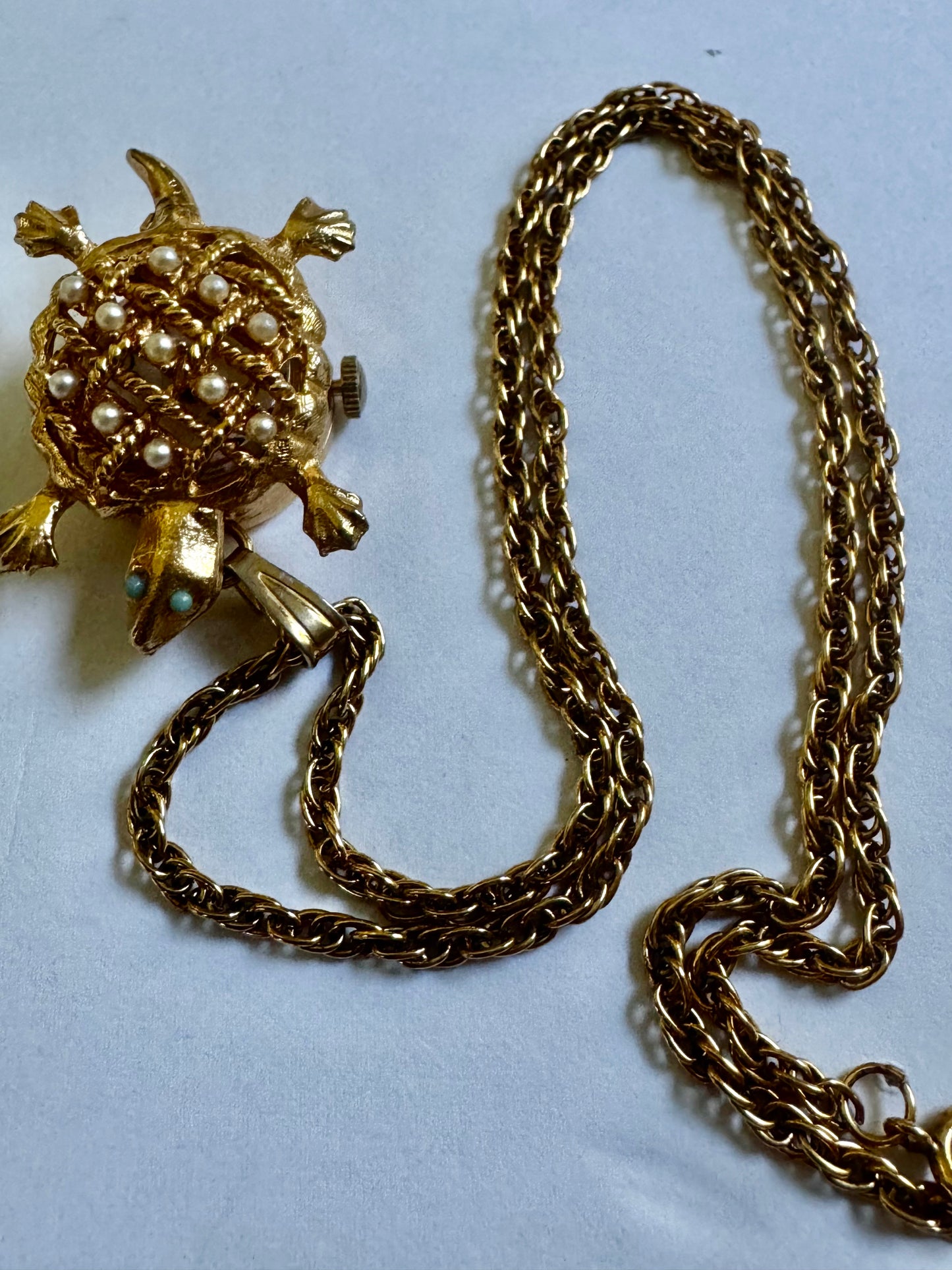 1970a vintage turtle watch necklace ~ use turtle as a charm as well!