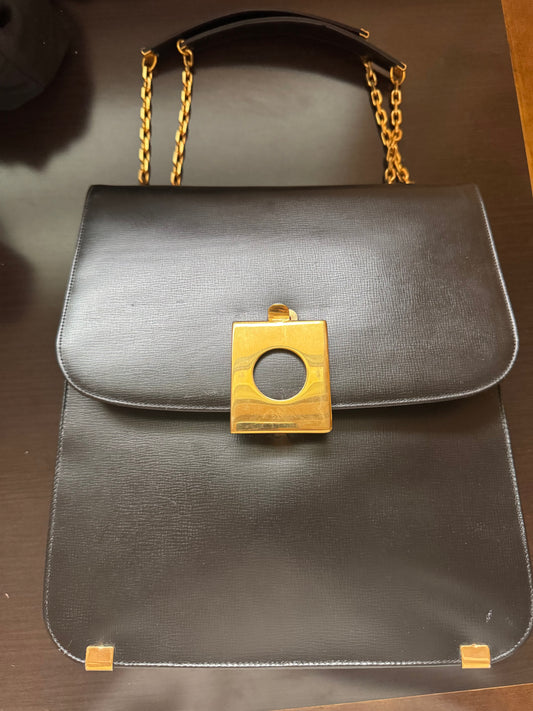Fabulous 1960s KORET black leather bag with chain handle