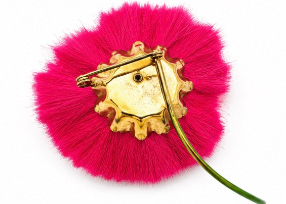 Highly collectible Unsigned Hattie Carnegie Large Bright Pink Dynel Fiber Flower Brooch in pink