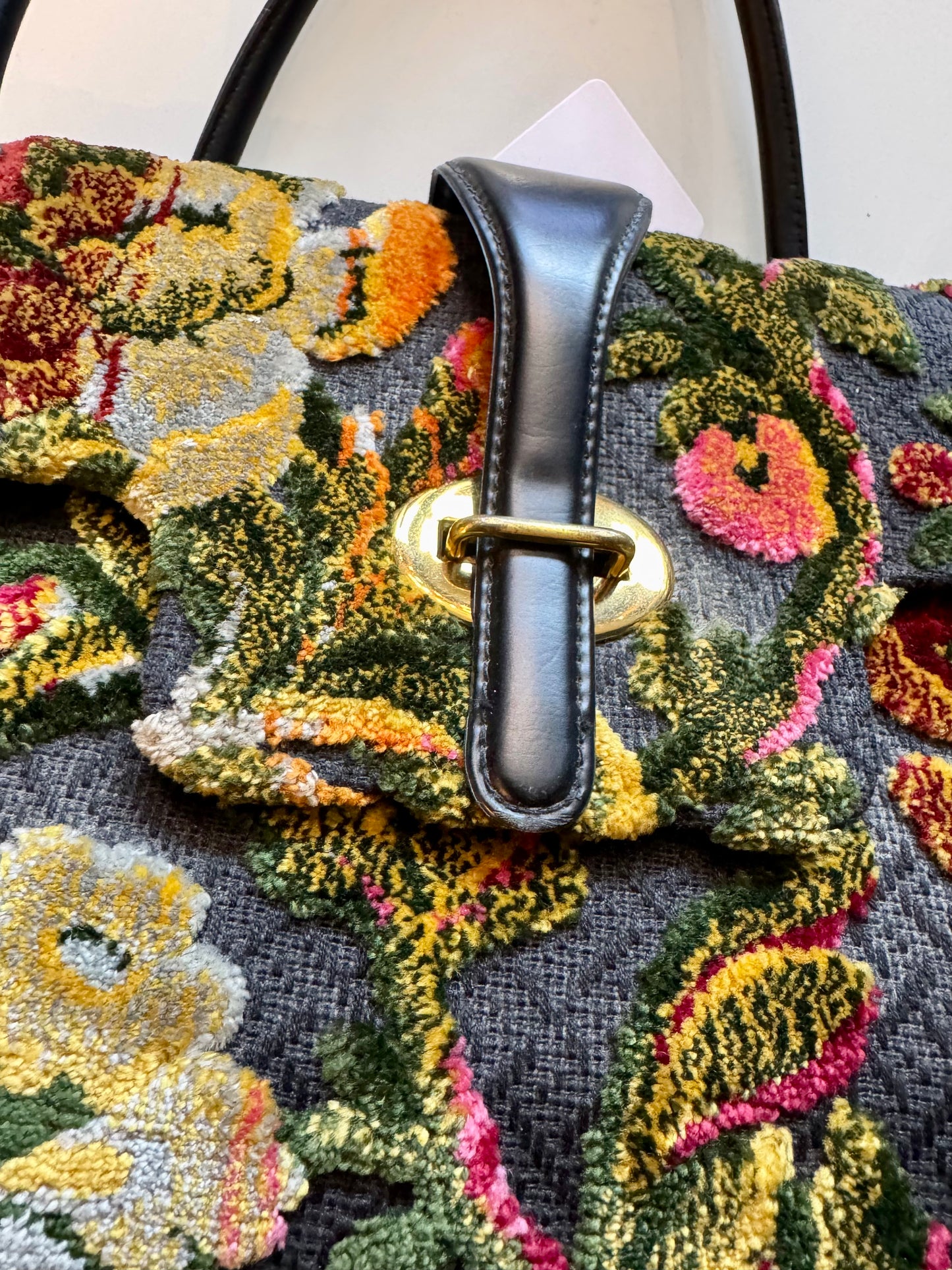 Vintage 1950s carpet bag top handle handbag by Kadin