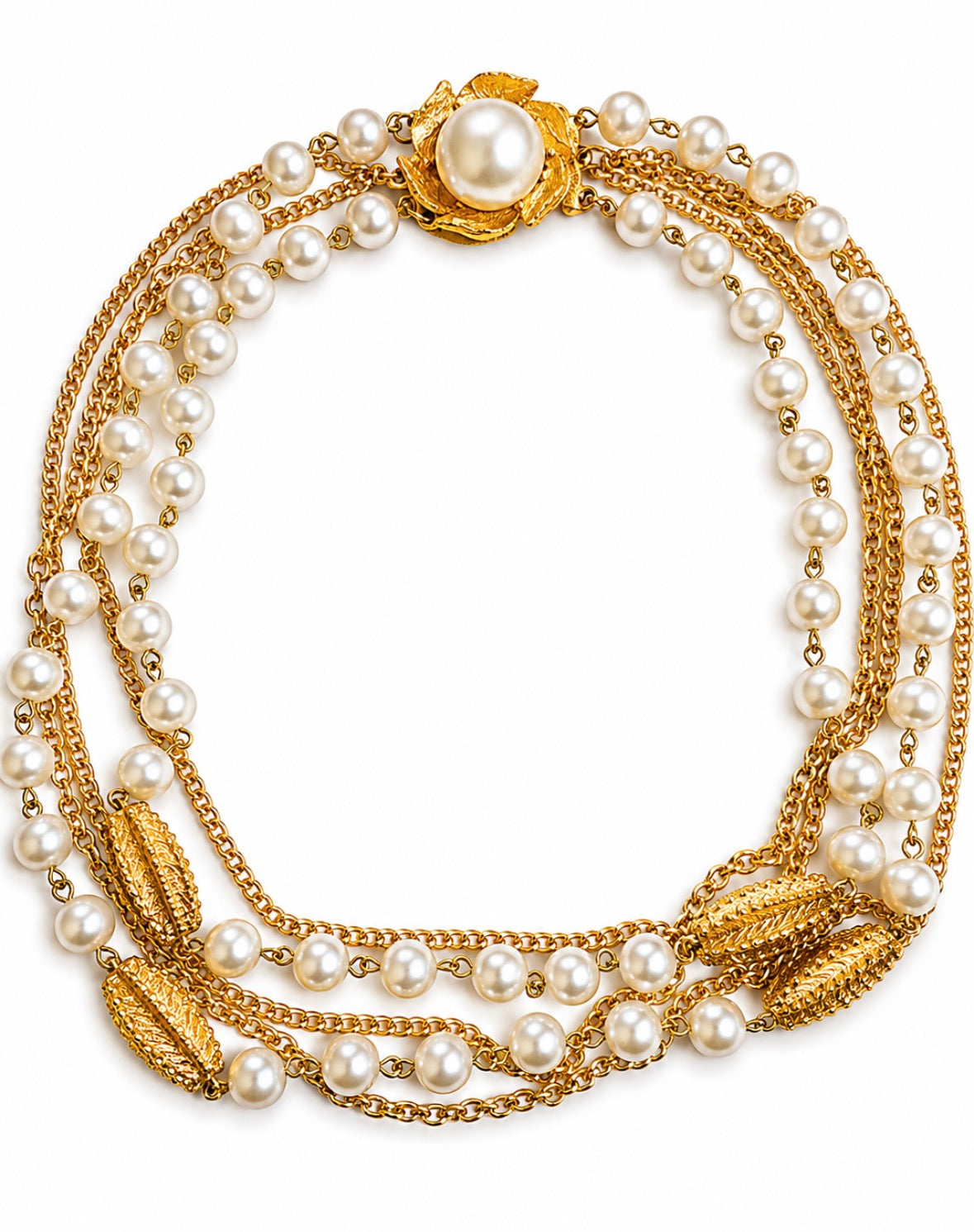 1970s pearl and gold tone multi strand necklace