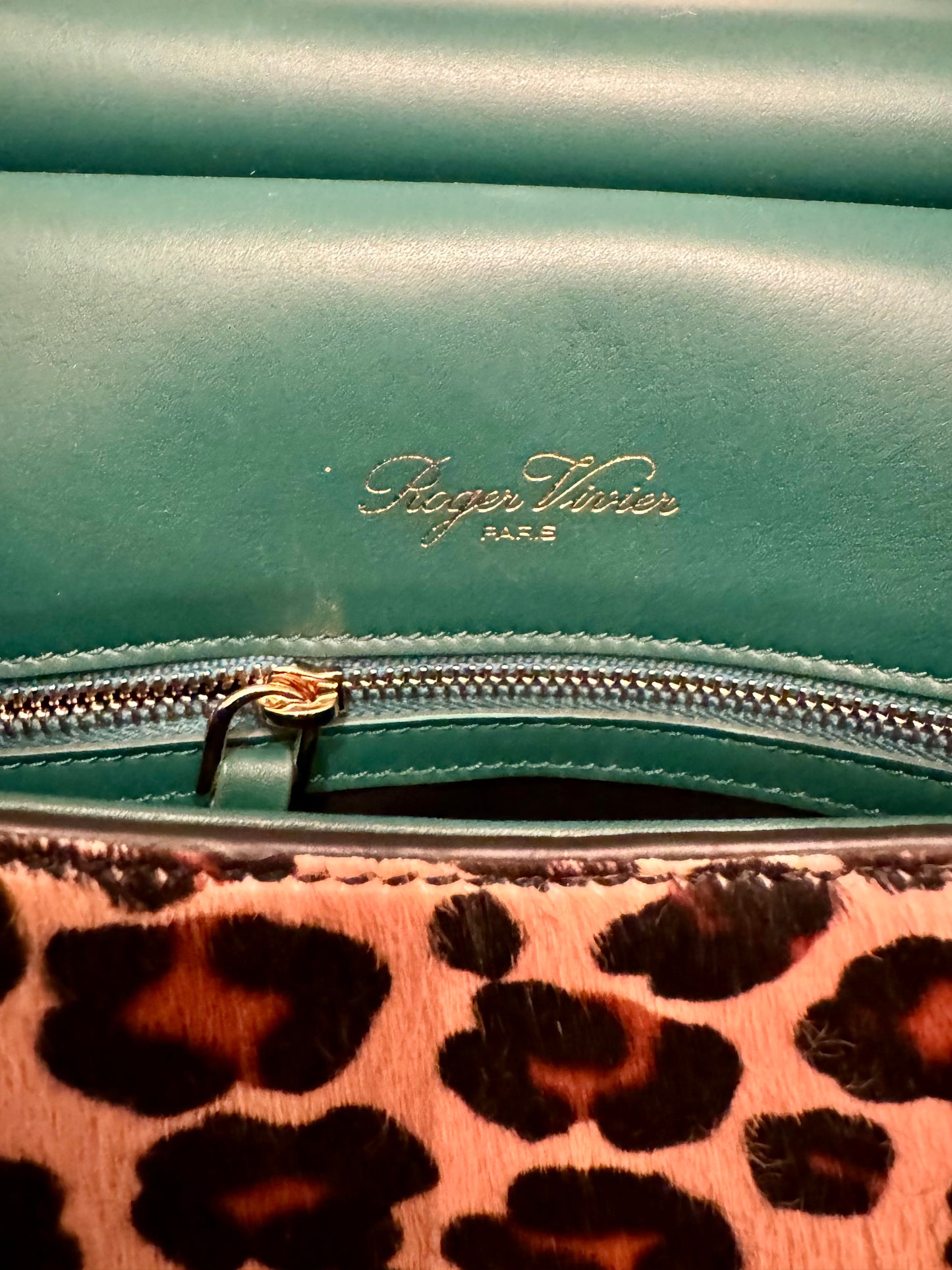 Beautiful Roger Vivier designer pony hair top handle leather handbag / crossbody bag with iconic Vivier closure