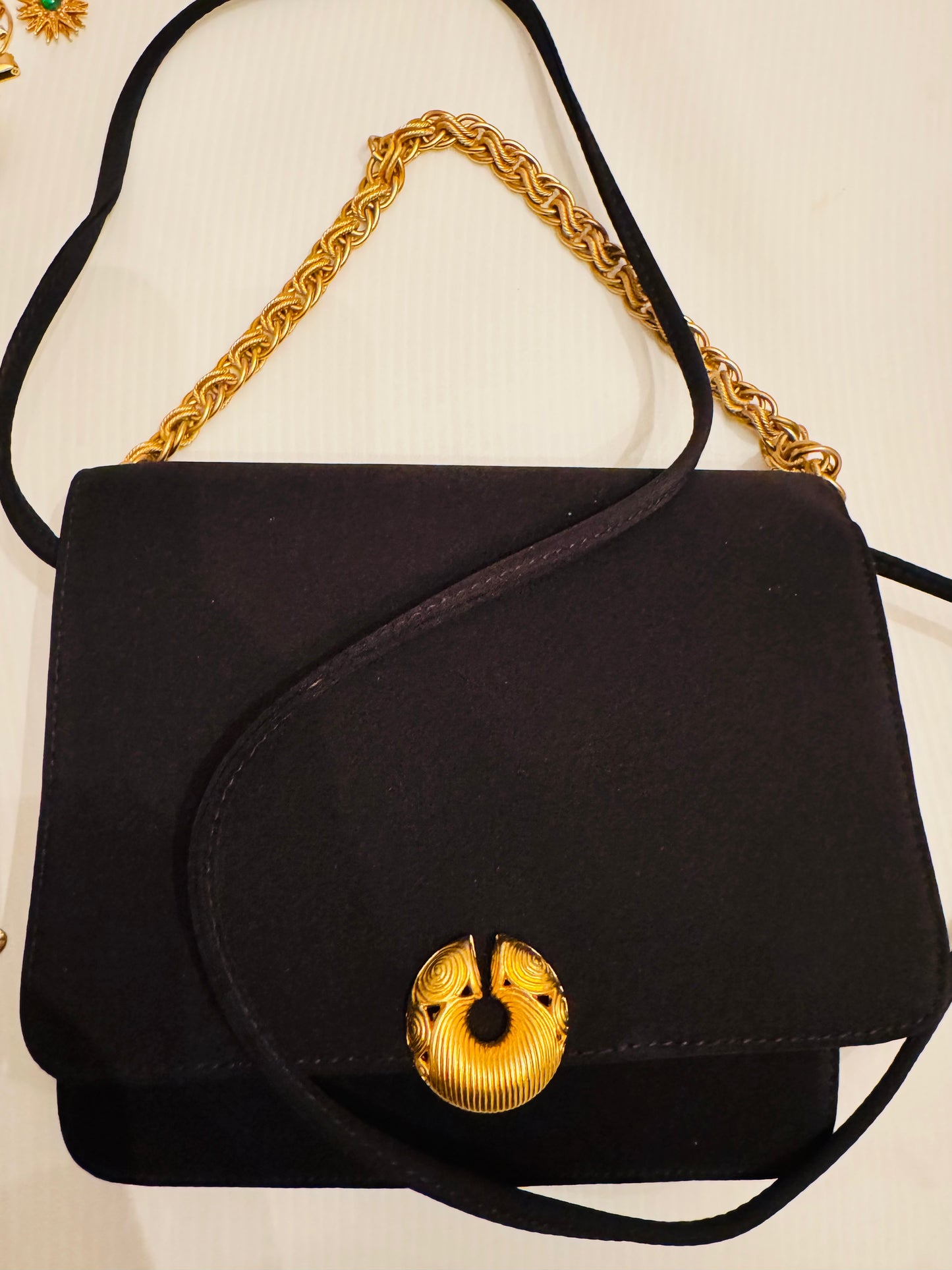 Beautiful vintage, Kenneth, J Lane, black handbag with gold chain, beautiful, gold hardware, and optional shoulder strap