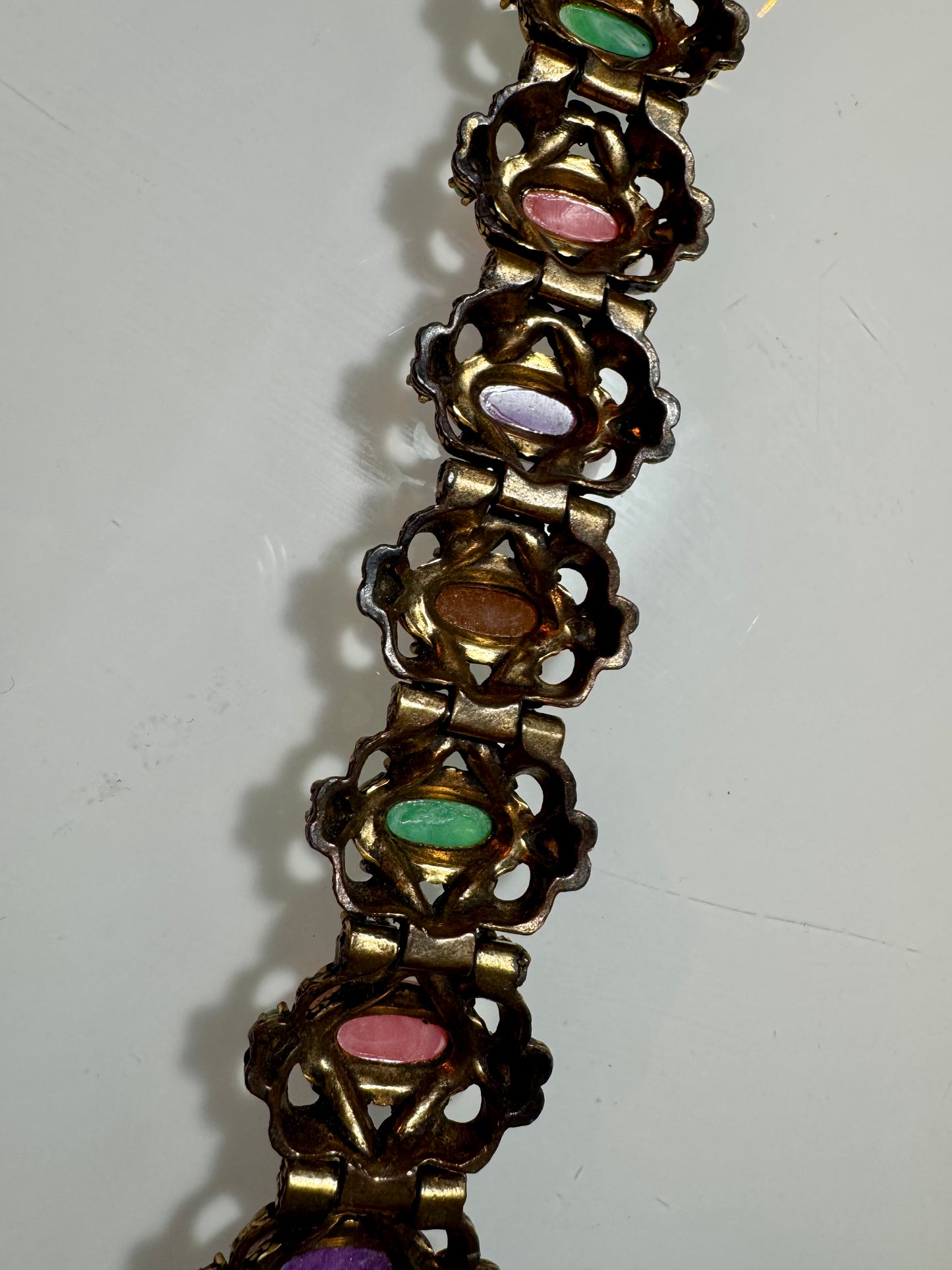 1950s gorgeous bracelet with multi colored stones and rhinestones and pearls. Oscar worthy!
