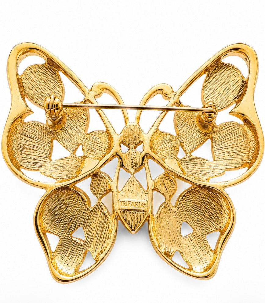 1970s vintage Trifari jelly belly butterfly brooch with pastel stones