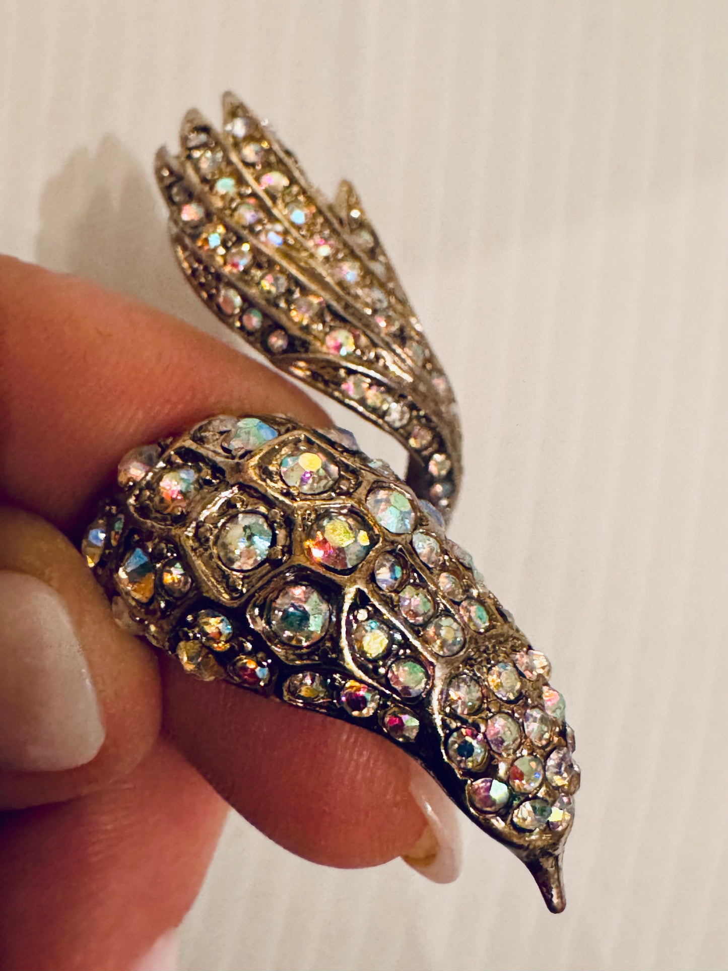 Late 50s early 60s rhinestone Peacock ring. Such a conversation piece.
