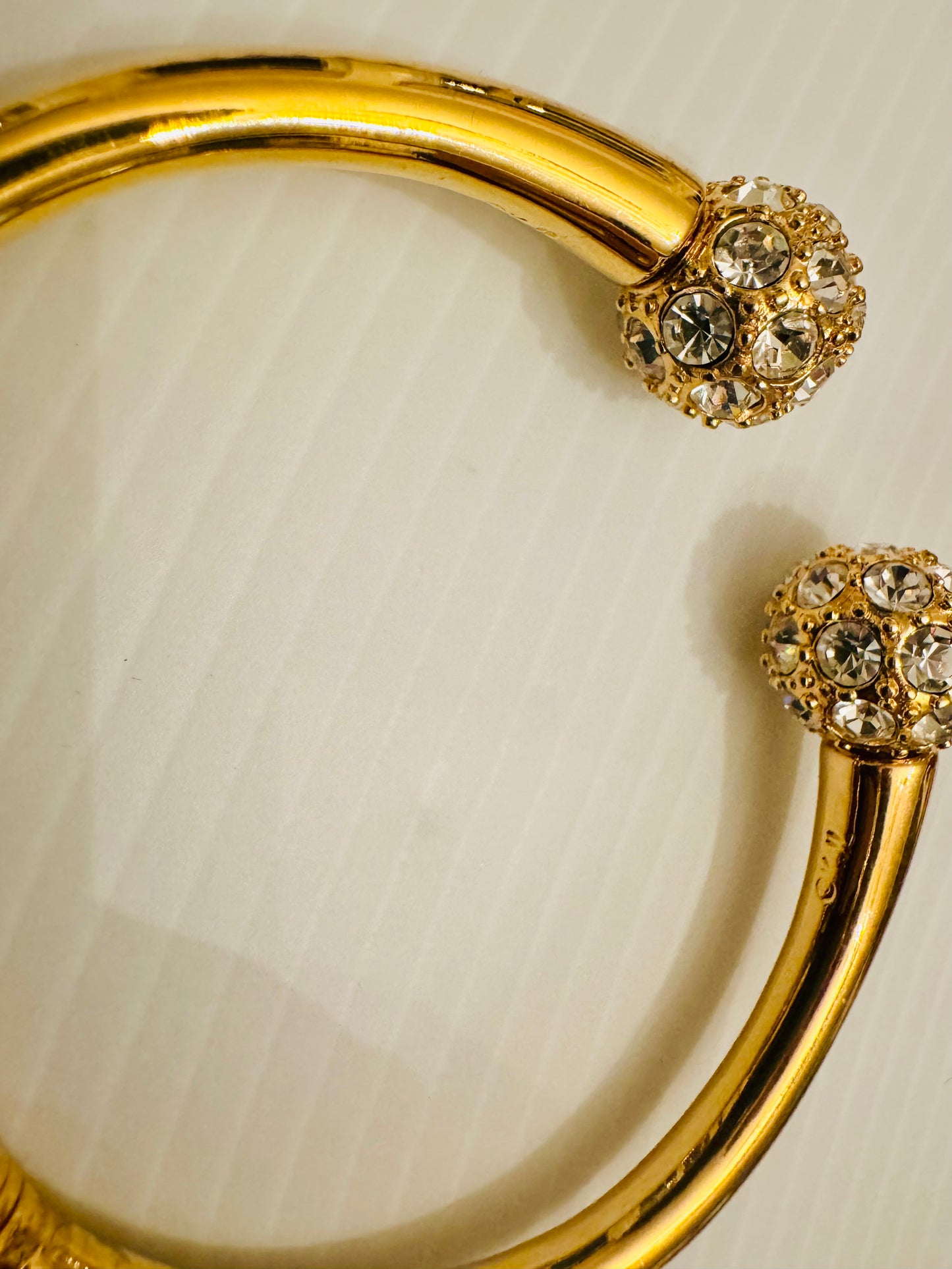 vintage KJL 1980s Kenneth J Lane clamper gold tone with rhinestone adjustable bracelet