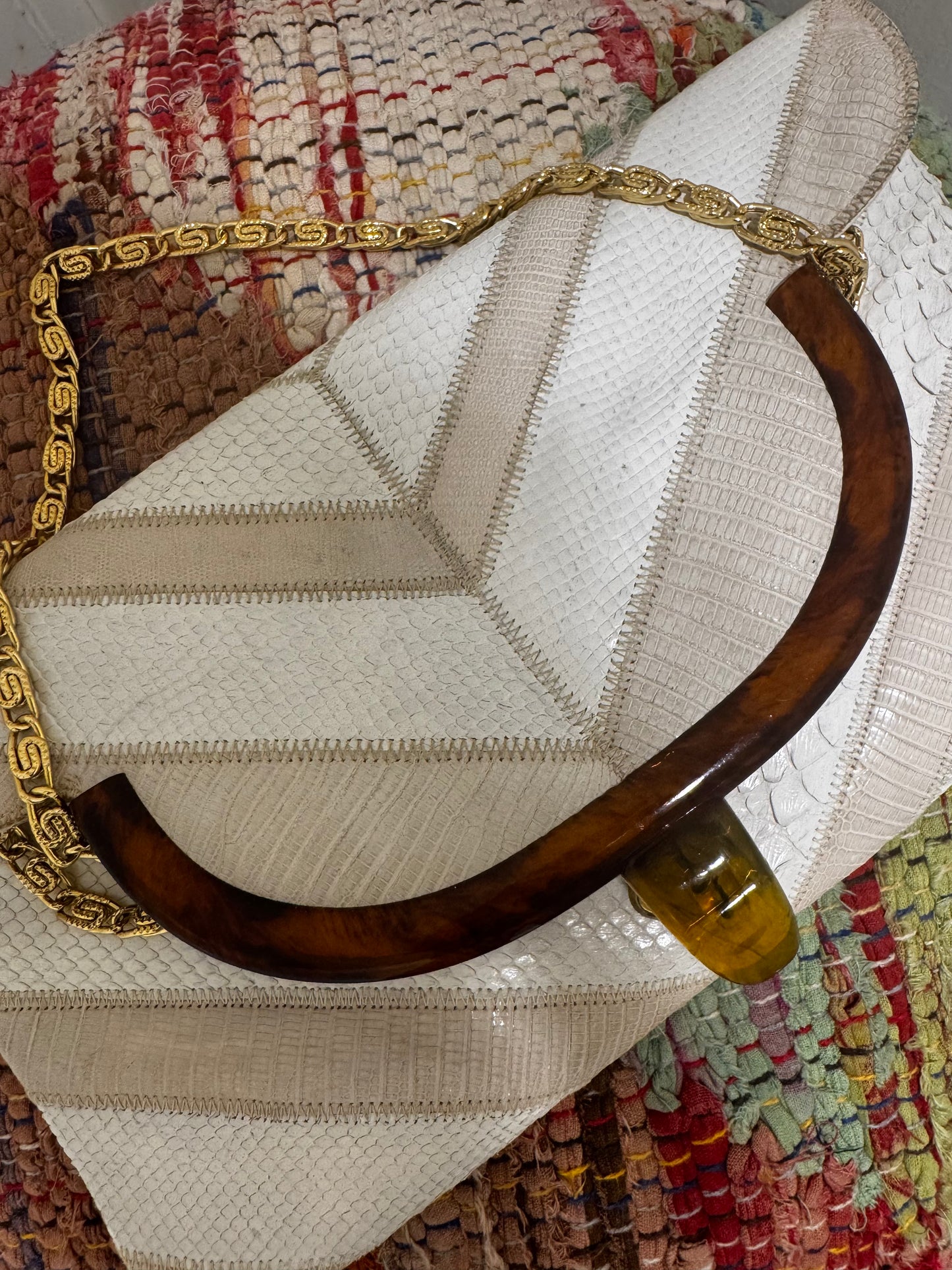 Vintage Varon chevron ivory and white clutch