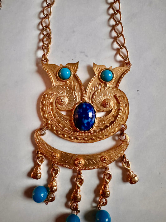 Stunning 1960s pendant necklace with turquoise and blue stones
