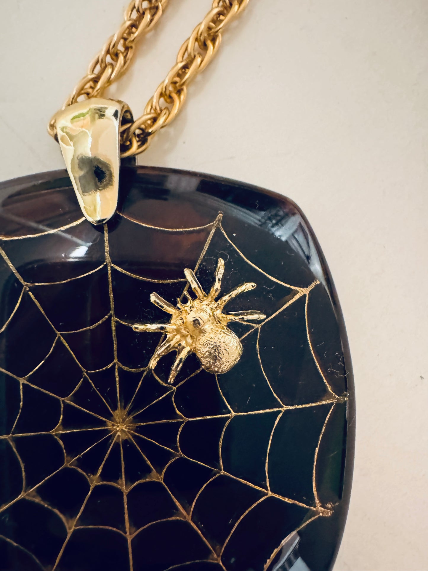 Mid-century tortoise spider web pendant