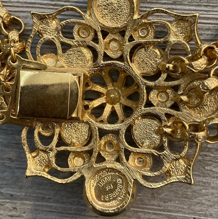 1970/80 Vintage Barrera For Avon Massive Gold With Pink And Purple Cabochons Statement Necklace.