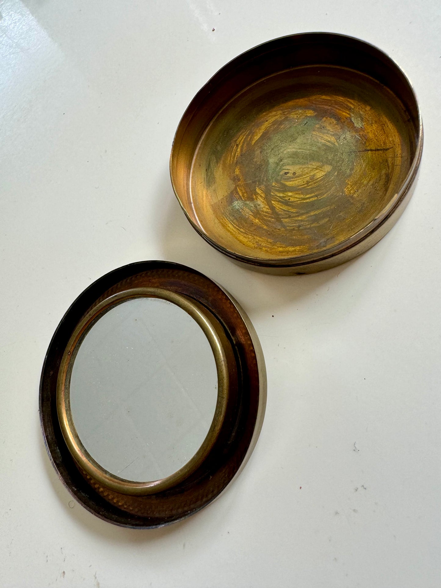 Beautiful brass mosaic trinket box with mirror inside