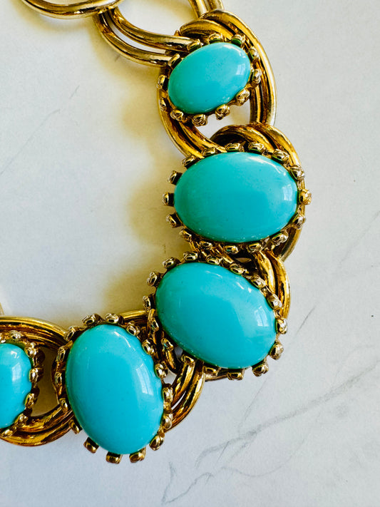 Perfect summer vintage gold tone and turquoise bracelet