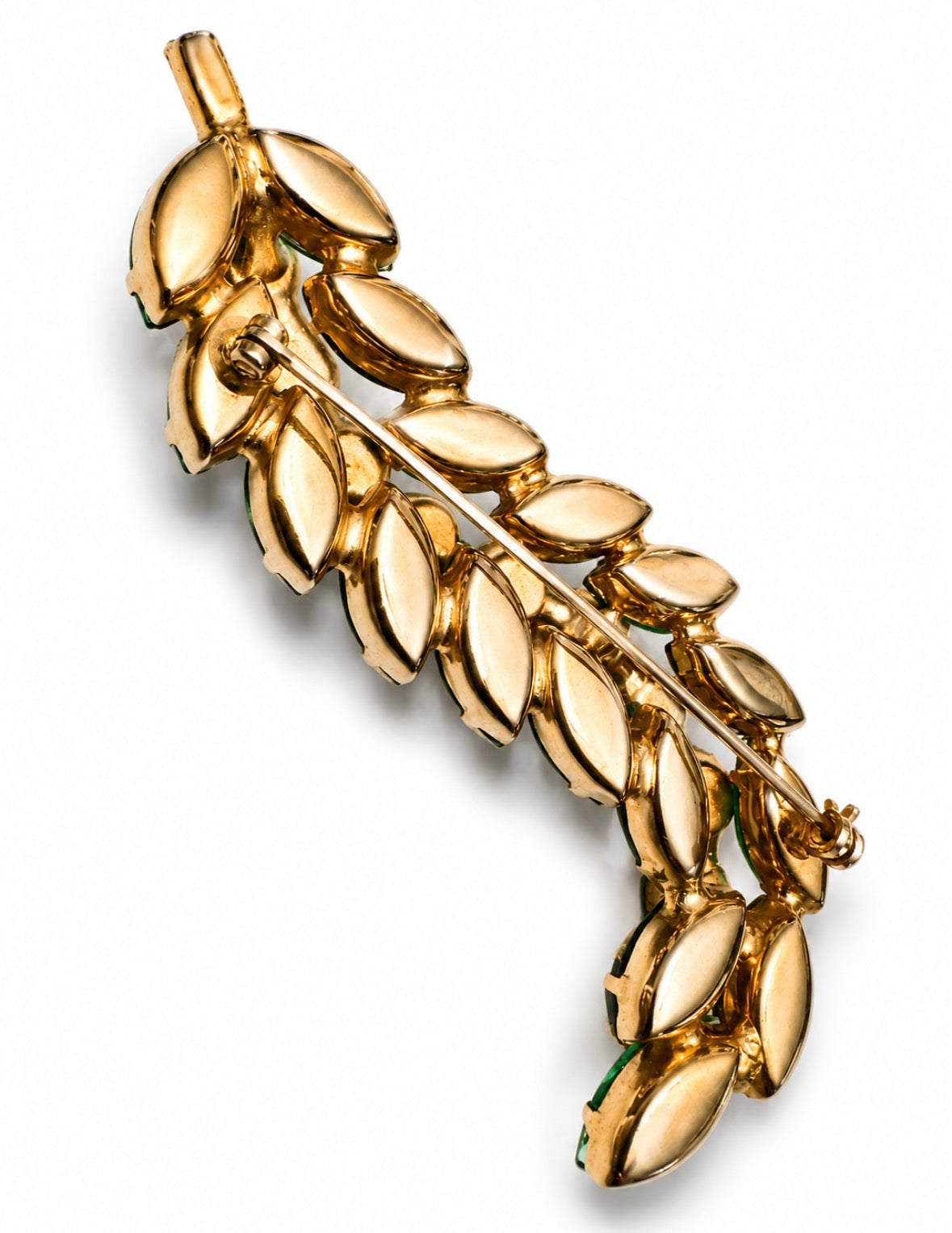 Vintage D & E Juliana teal Rhinestone layered leaf Brooch