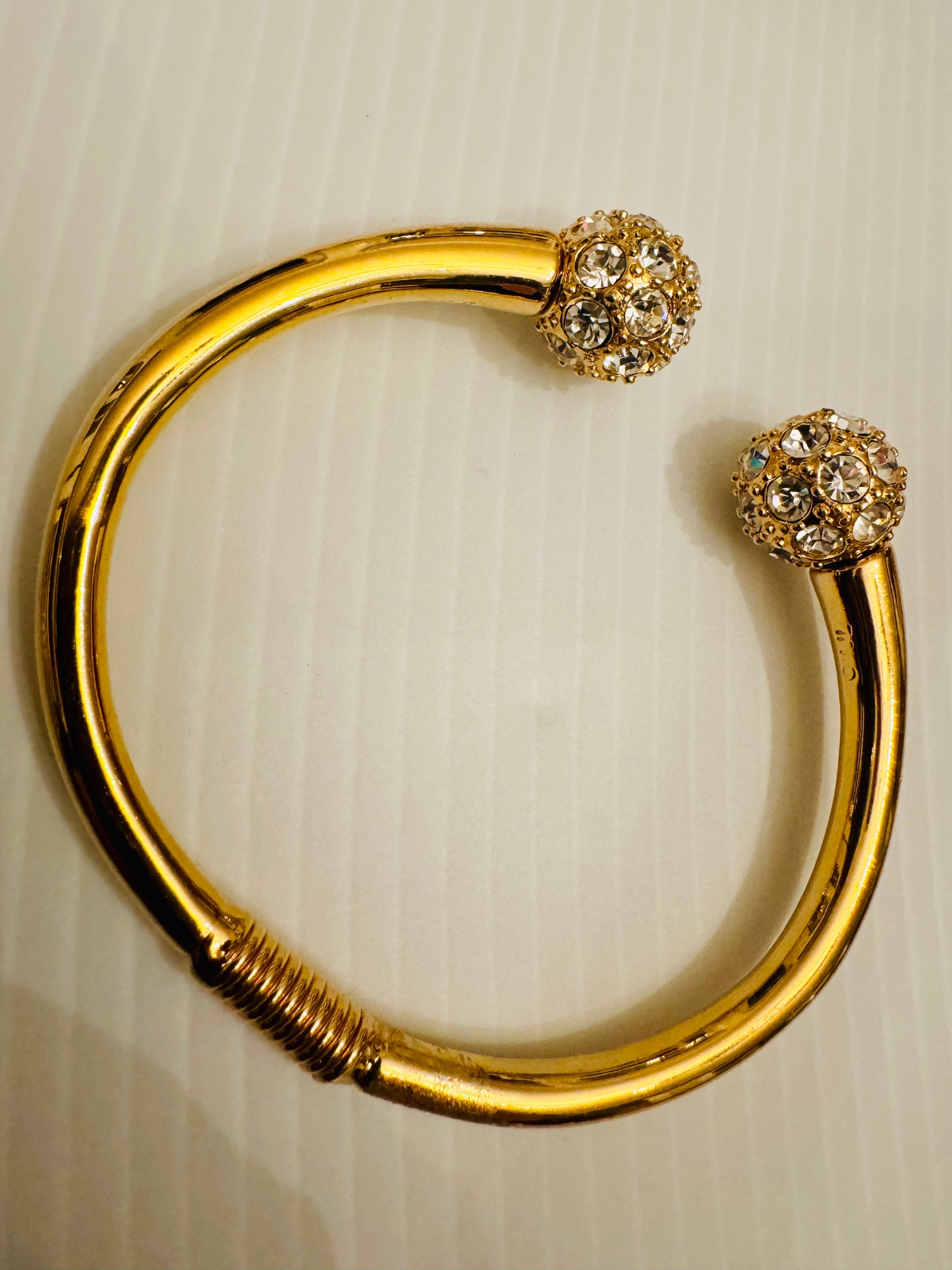 vintage KJL 1980s Kenneth J Lane clamper gold tone with rhinestone adjustable bracelet