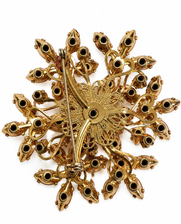 Beautiful 1950s Amber colored rhinestone brooch large