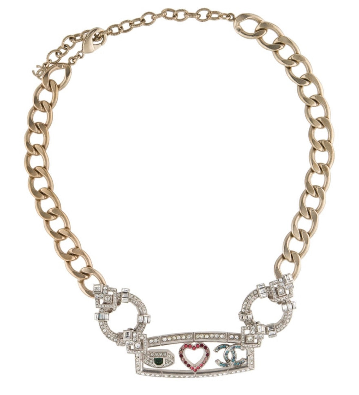 Vintage Chanel " I love Chanel" rhinestone necklace by Karl Lagerfeld for Chanel. Oscar worthy!