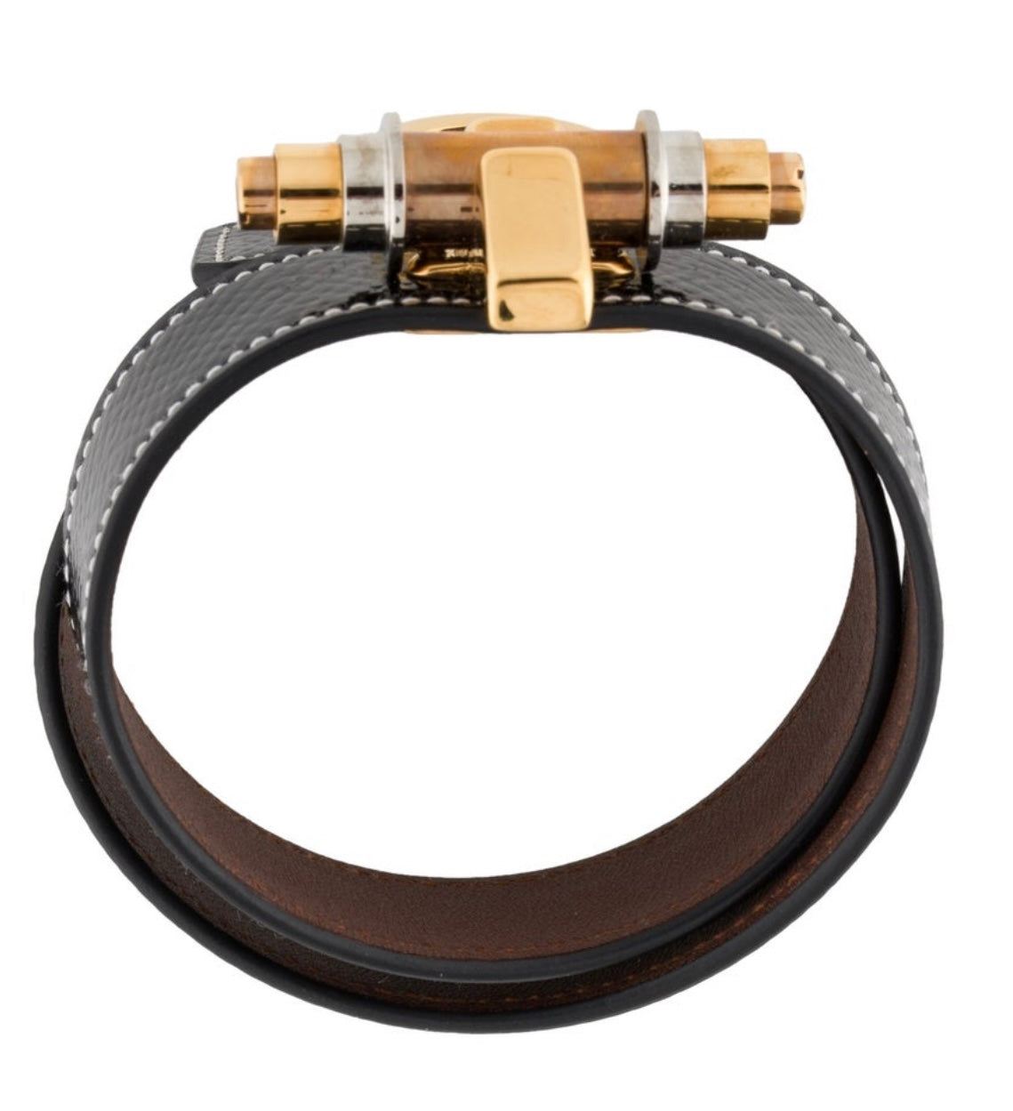Givenchy black leather double wrap bracelet with silver and gold tone hardware