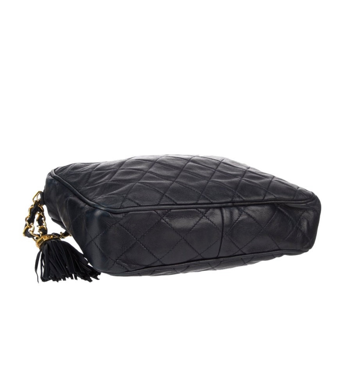 Navy Chanel Lambskin Camera Bag with shoulder strap and tassel by Karl Lagerfeld