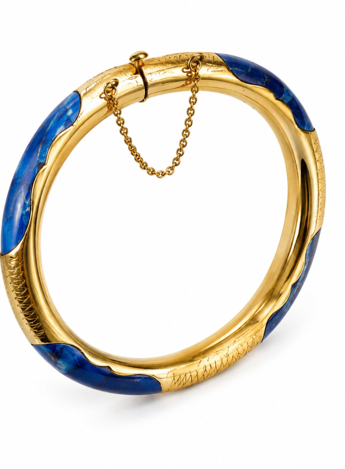 Gorgeous 1970s lapis and gold bangle bracelet