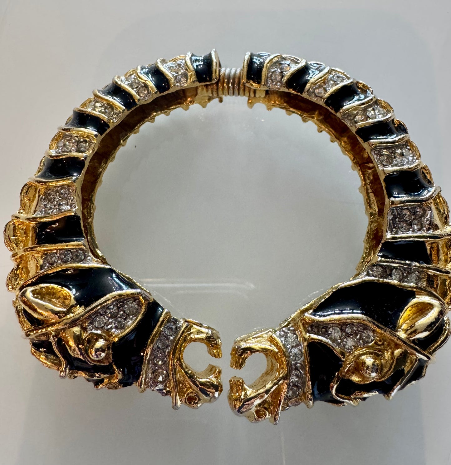 Vintage Kenneth, Jay Lane clamper bracelet with black enamel and rhinestones