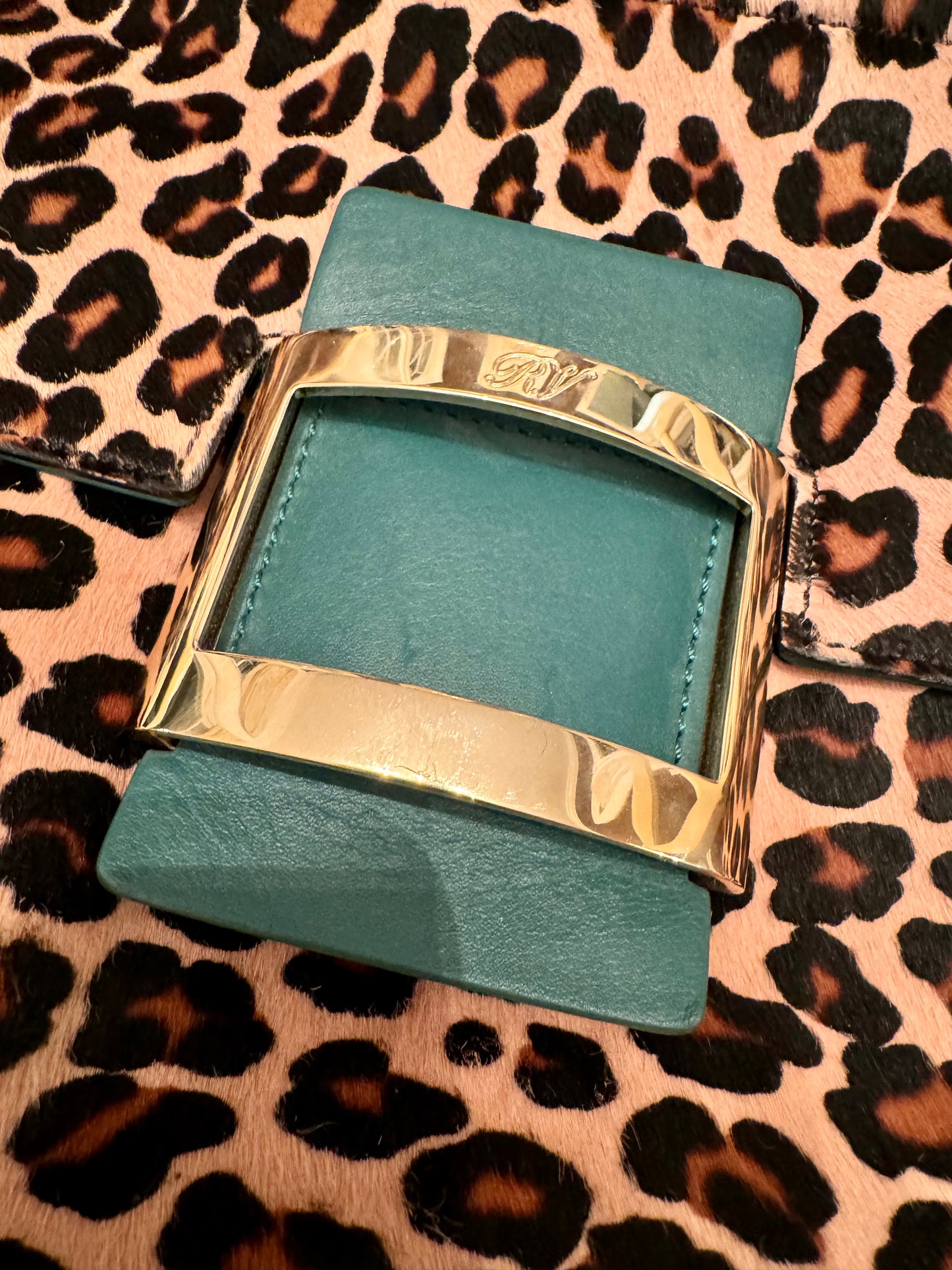 Beautiful Roger Vivier designer pony hair top handle leather handbag / crossbody bag with iconic Vivier closure