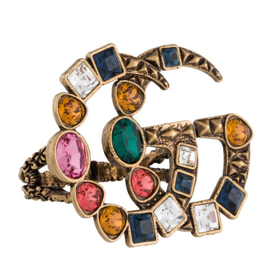Beautiful crystal stone double GG GUCCI multi finger cocktail ring. Comes with original box and quilted dust bag.