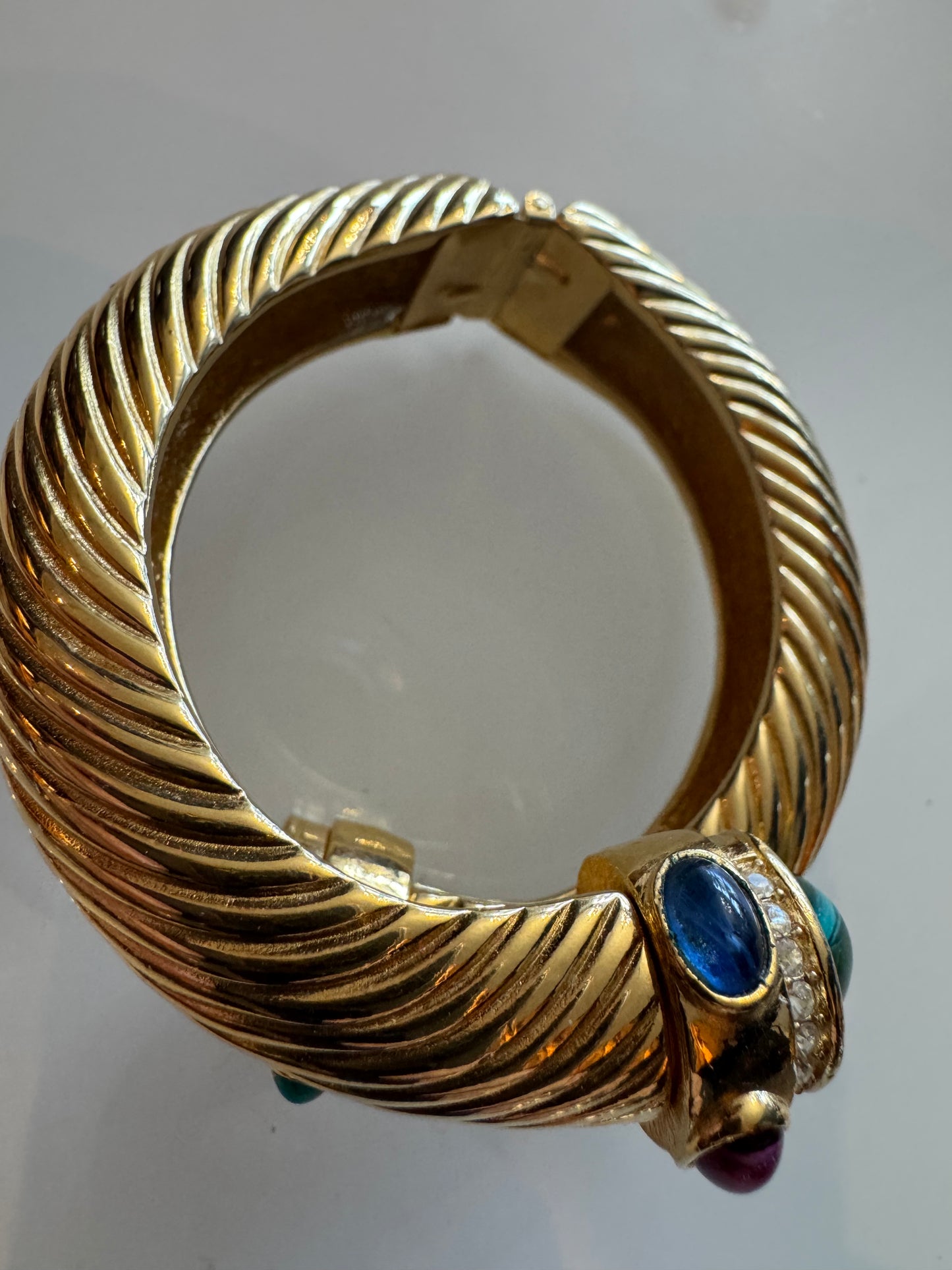 Vintage 1980s GIVENCHY clamper bracelet with colored stones and white rhinestones