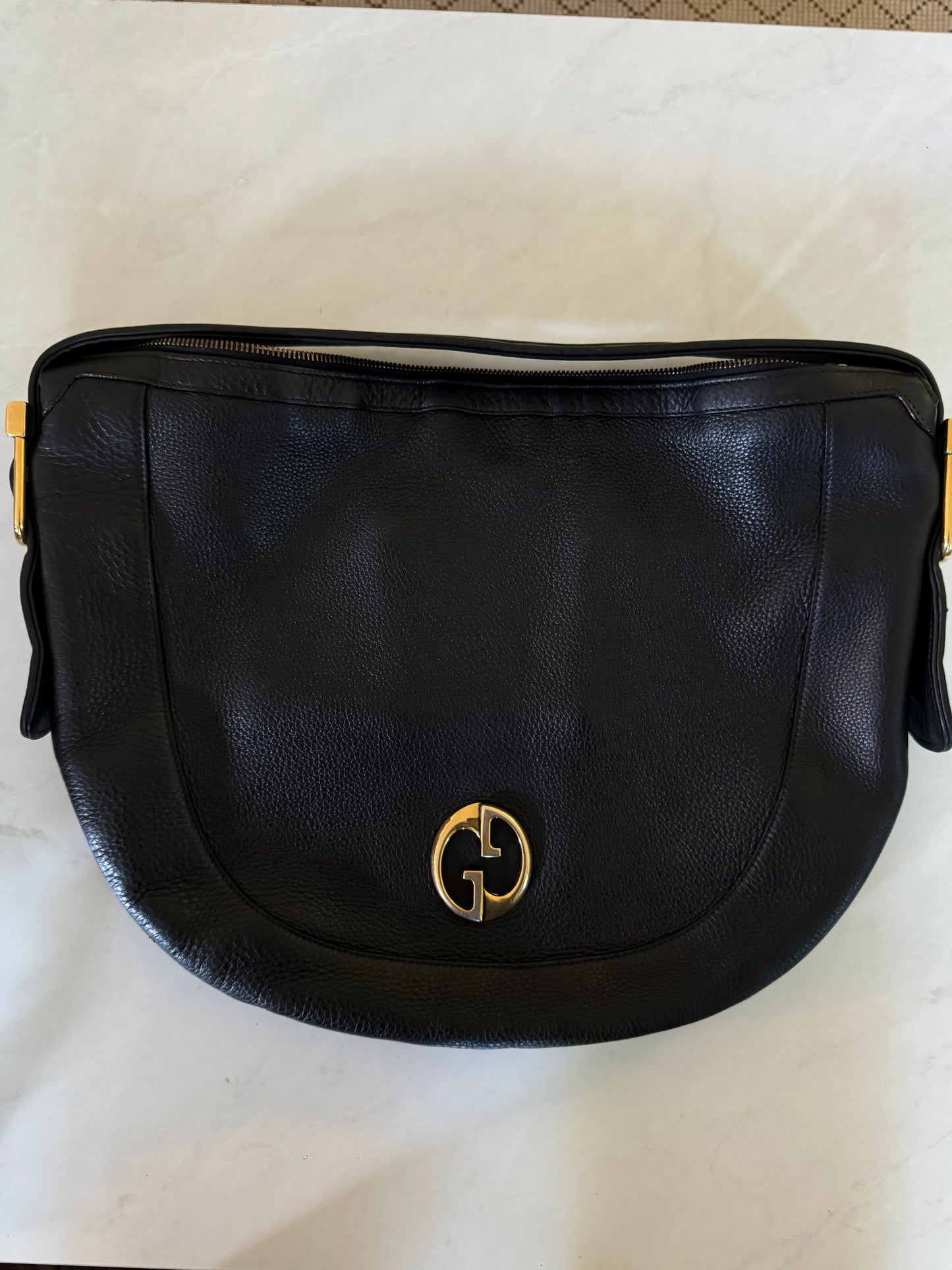 GUCCI 1973 Collection Black Calfskin Hobo Bag