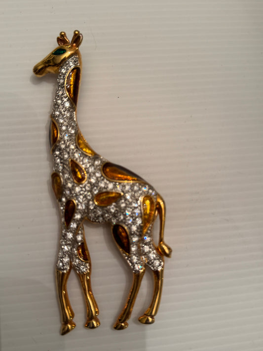 Jumbo 1980s giraffe rhinestone brooch