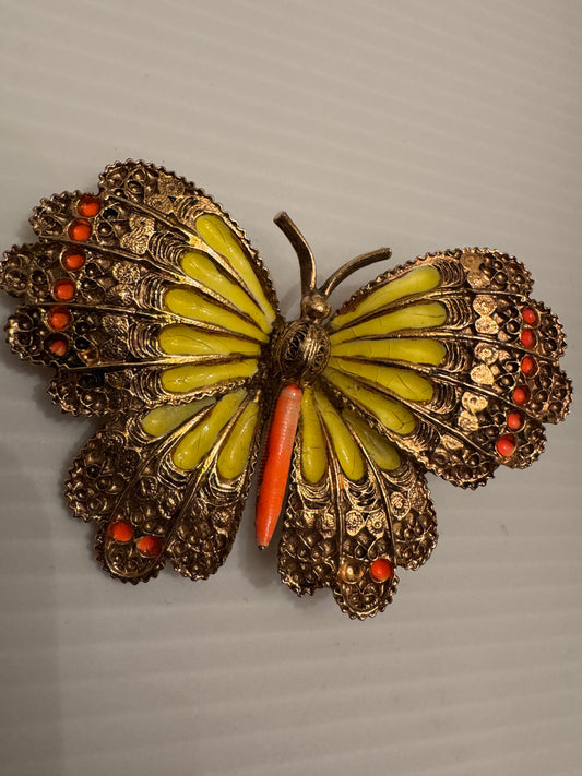 Beautiful mid-century signed, Arthur Pepper, butterfly brooch in yellow