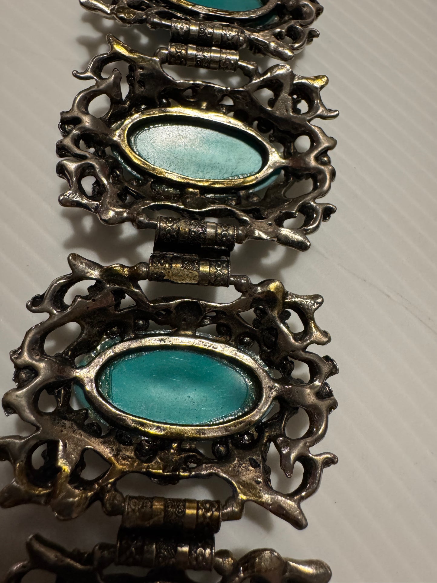 Jumbo 1950s bracelet with greenish/blue large stones surrounded by small pearls