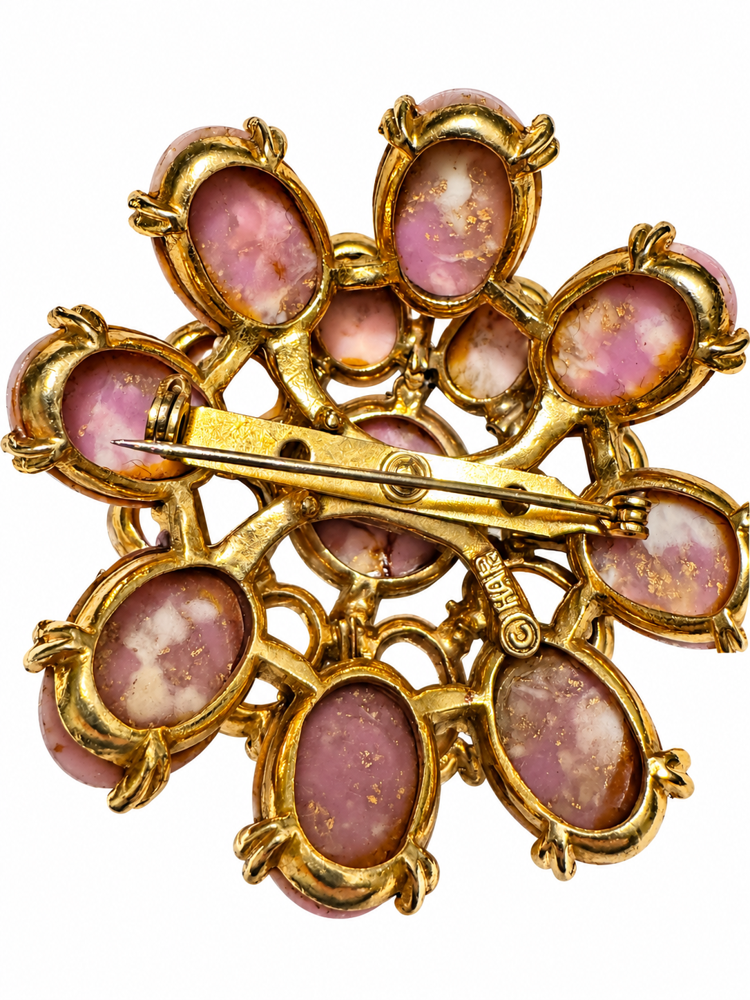 1950s signed HAR lavender and gold marbleized cabochon brooch