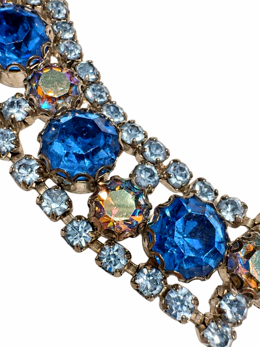 Beautiful 1950s blue and topaz colored rhinestone bracelet