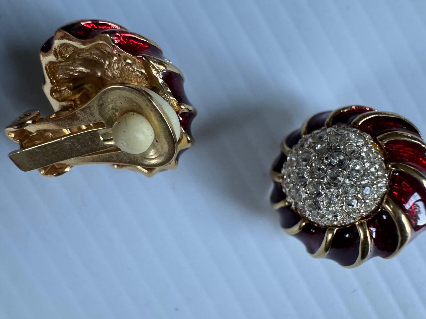 Vintage rhinestone and red enamel earrings