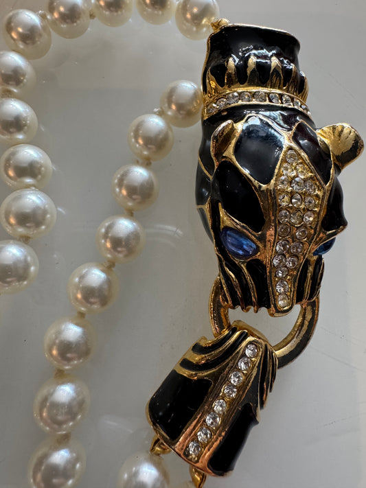 Stunning 1980s Park Lane pearl and cheetah double strand necklace