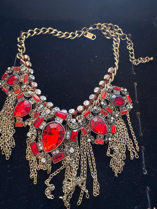 1980s stunning vintage bib necklace with red stones