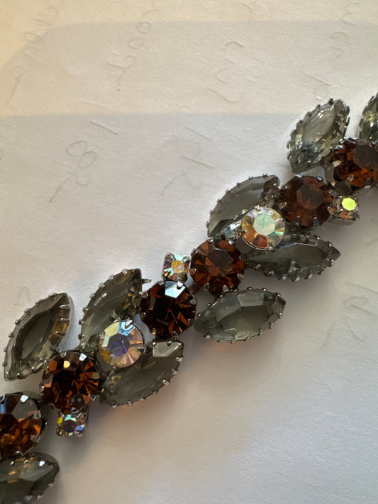 Beautiful vintage Juliana bracelet with gray and Amber rhinestones