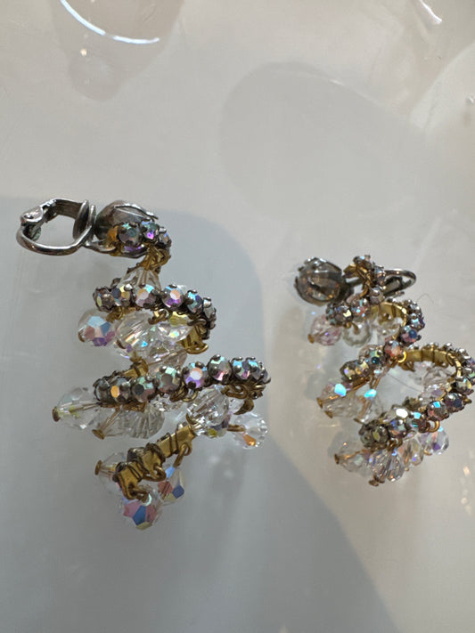 1950s circular spiral rhinestone earrings
