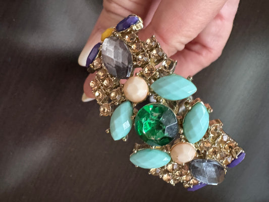 Beautiful 1970s sign colorful rhinestone clamper bracelet