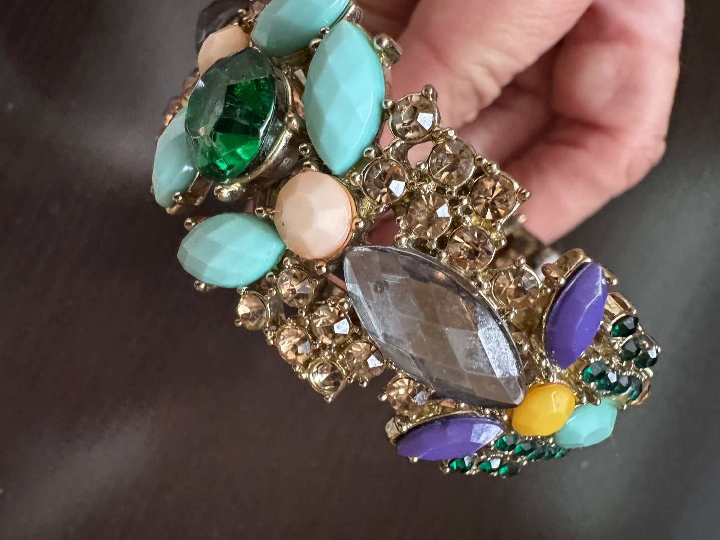 Beautiful 1970s sign colorful rhinestone clamper bracelet
