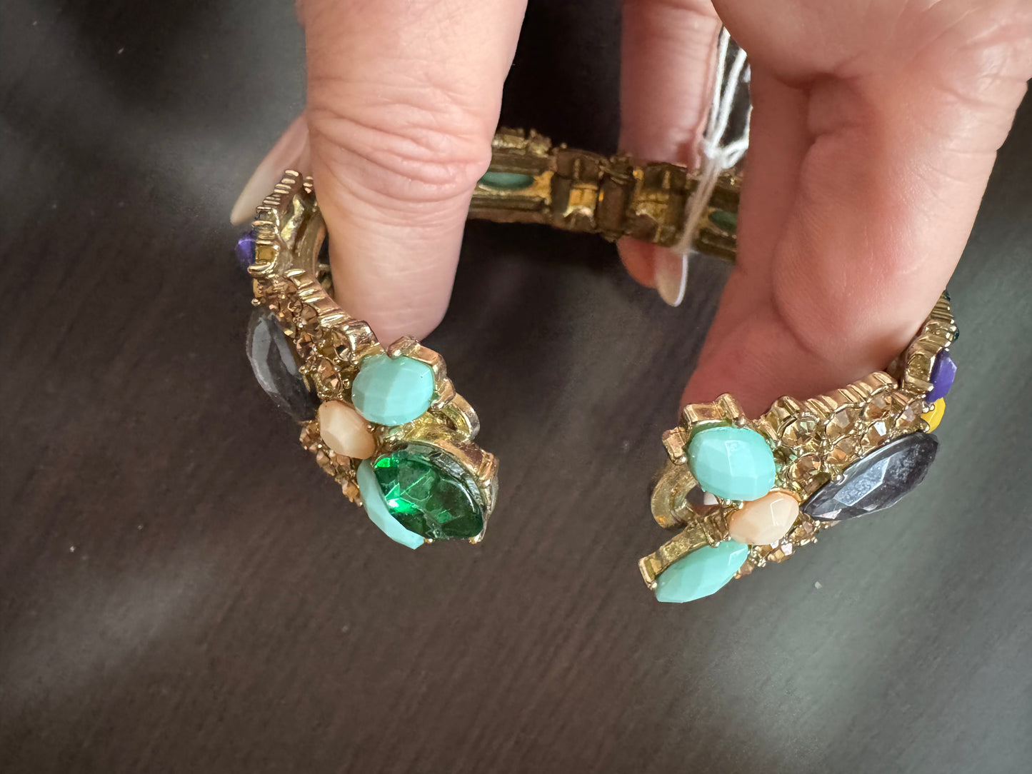 Beautiful 1970s sign colorful rhinestone clamper bracelet