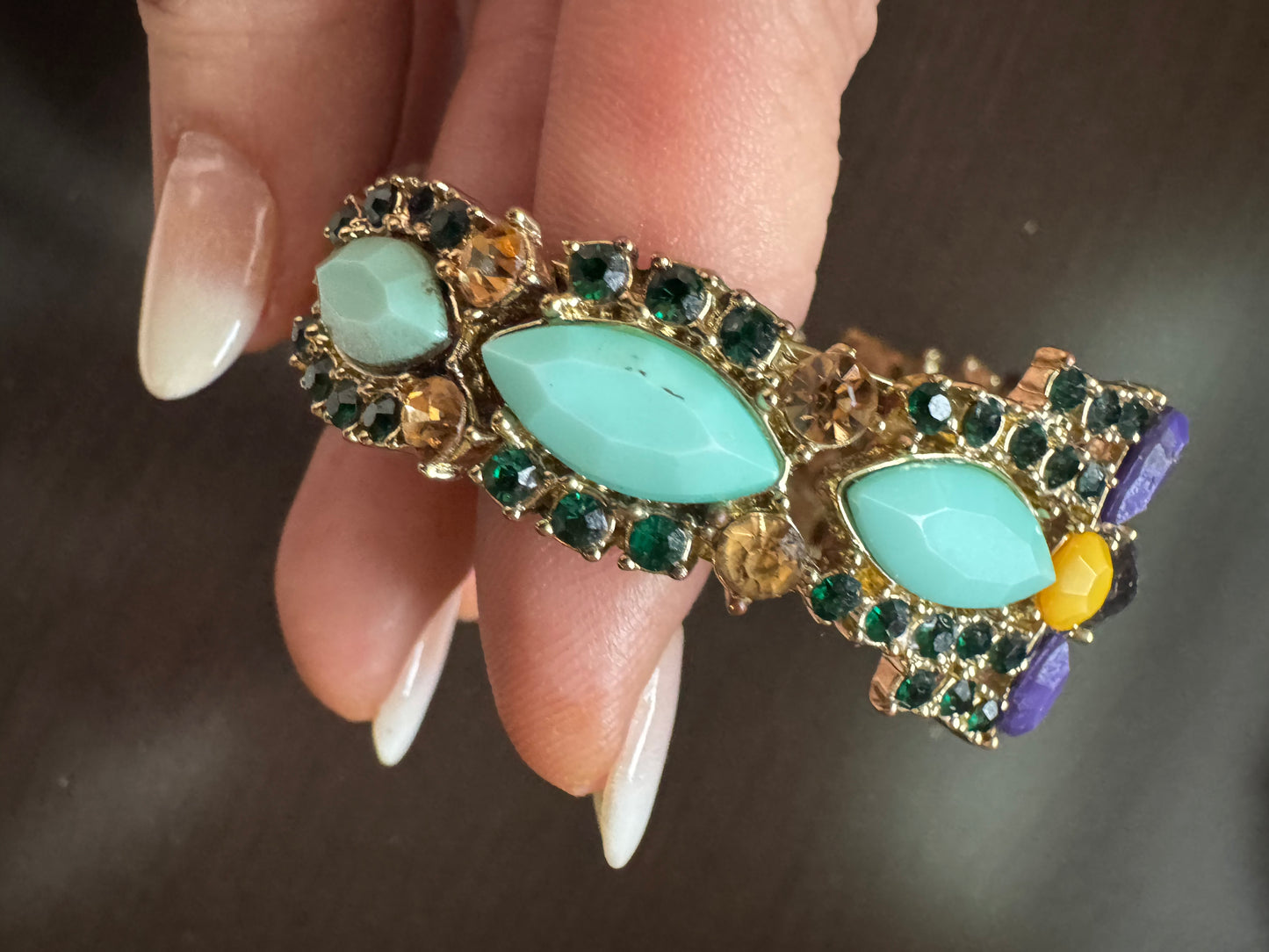 Beautiful 1970s sign colorful rhinestone clamper bracelet