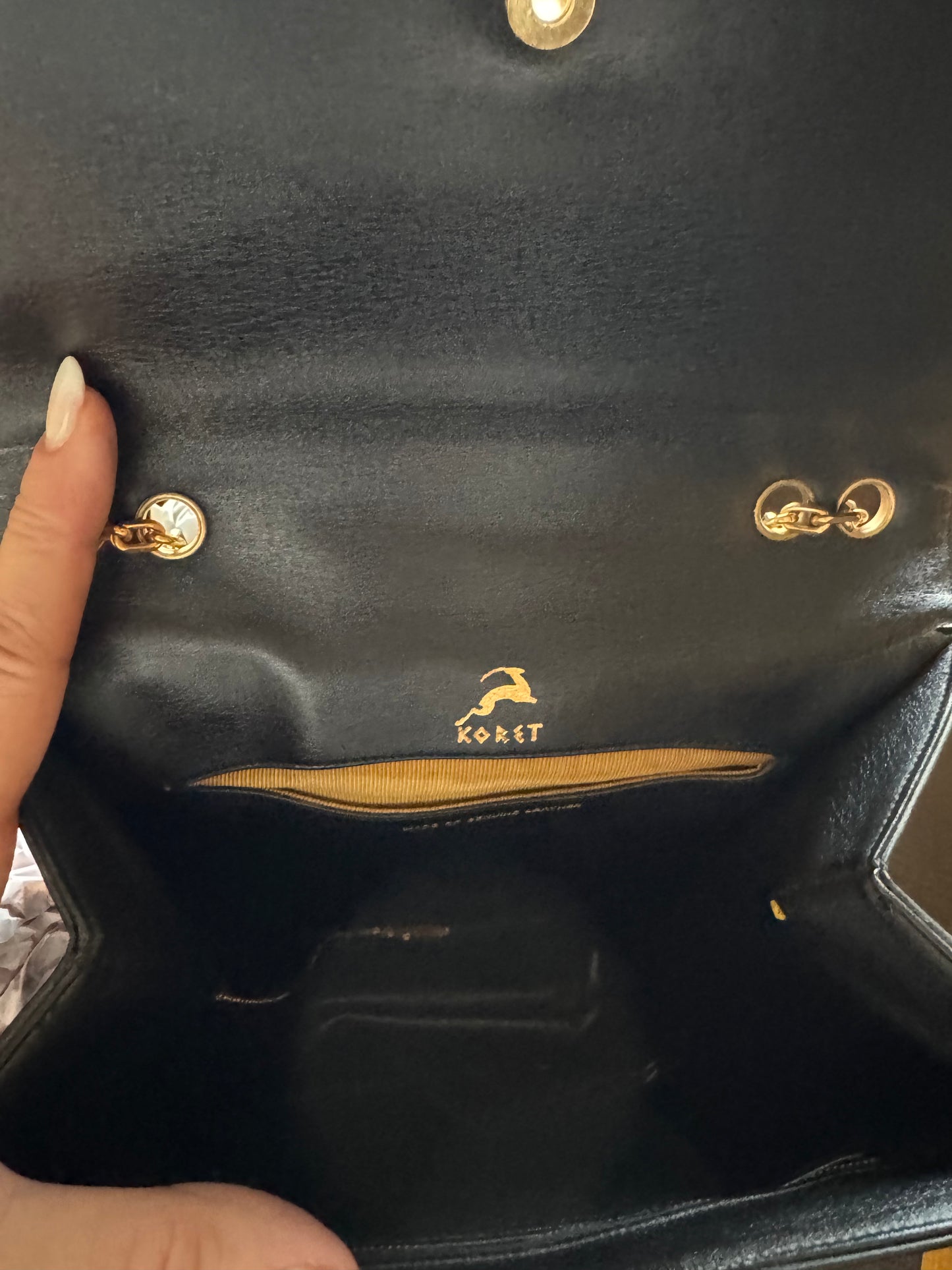 Fabulous 1960s KORET black leather bag with chain handle