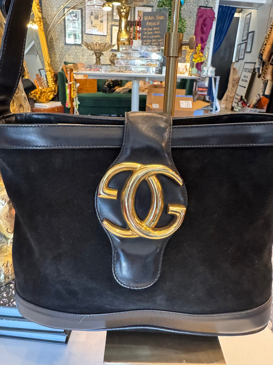 Vintage 1980s suede black GG Gucci shoulder bag
