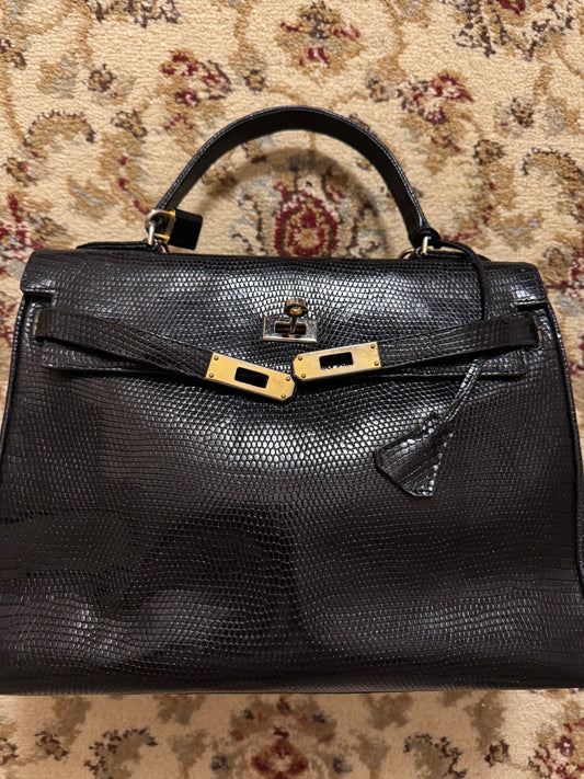 Vintage SISO top handle genuine lizard Kelly style bag